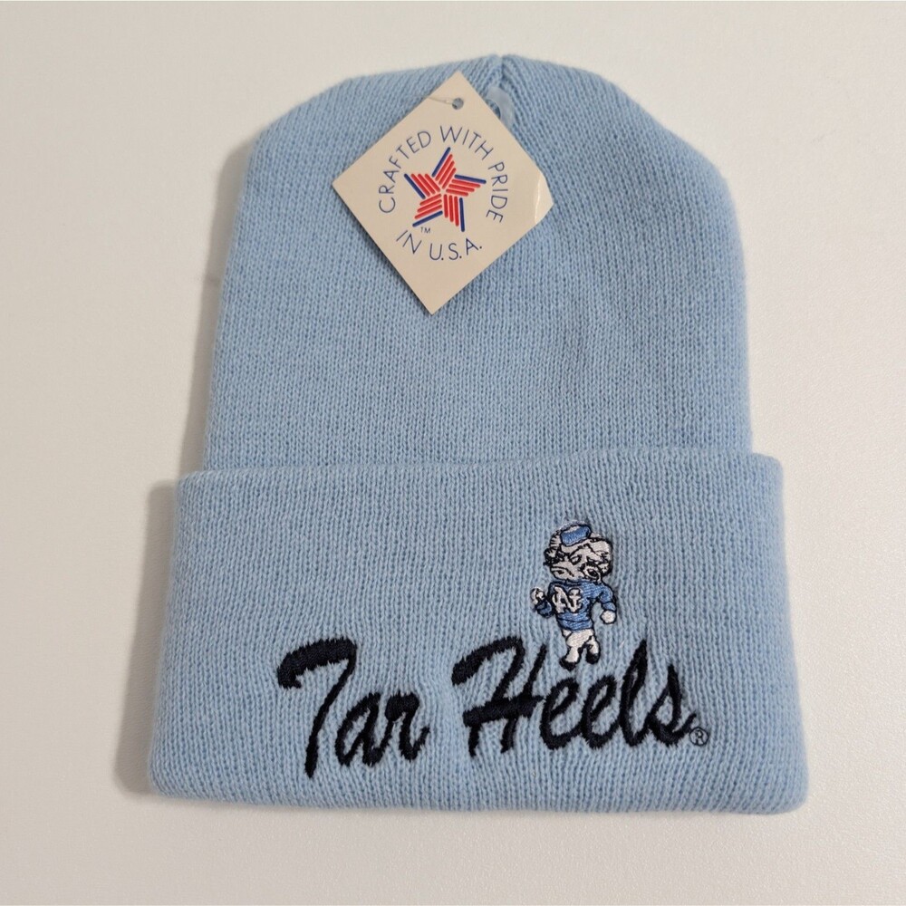NEW Vintage UNC TARHEELS BEANIE HAT CAP Toboggan Embroidered Blue Carolina  NWT